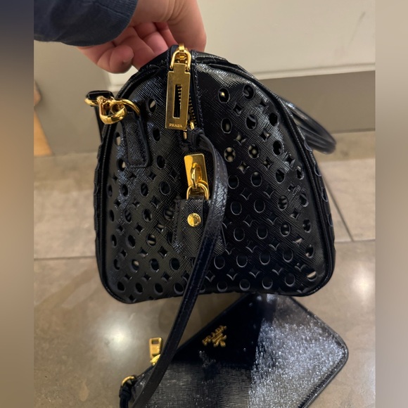 Prada Saffiano Vernice Perforated Bowling Bag with Wallet - Picture 7 of 12